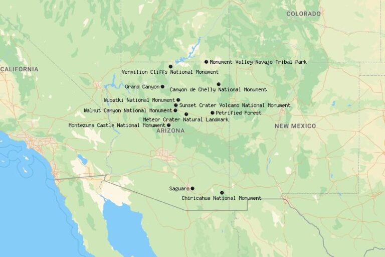 Karte der Nationalparks in Arizona