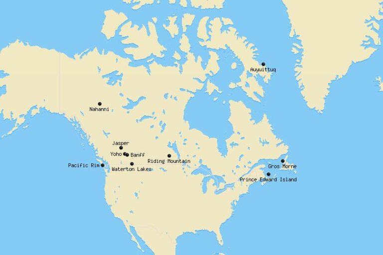 Karte der Nationalparks in Kanada