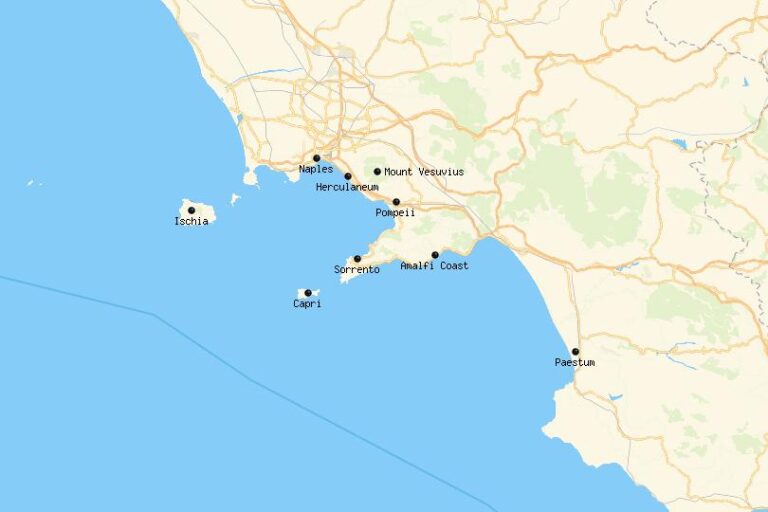 Karte der Tagesausflüge von Sorrento