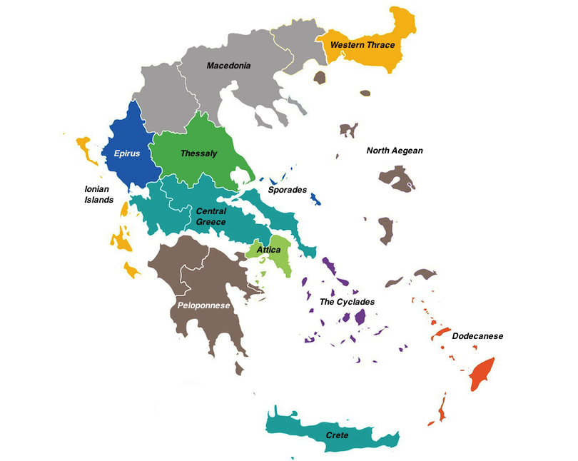 Regionen in Griechenland Karte
