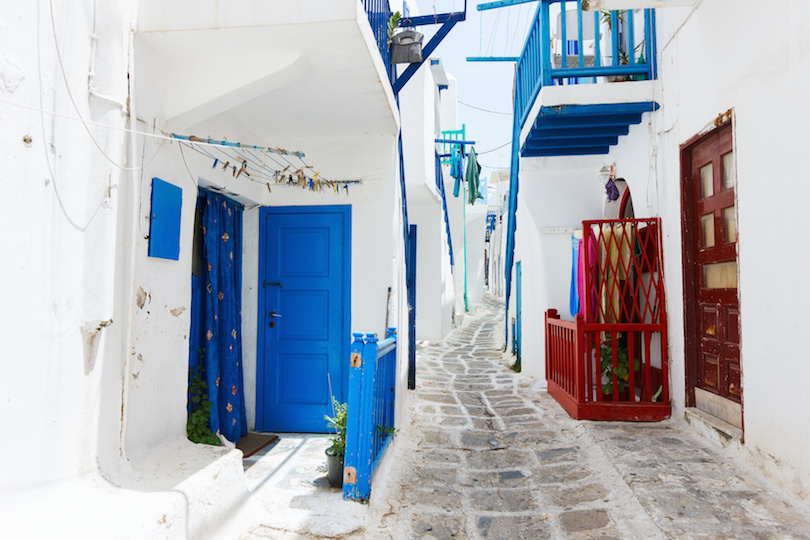 Traditionelle Straße der Insel Mykonos